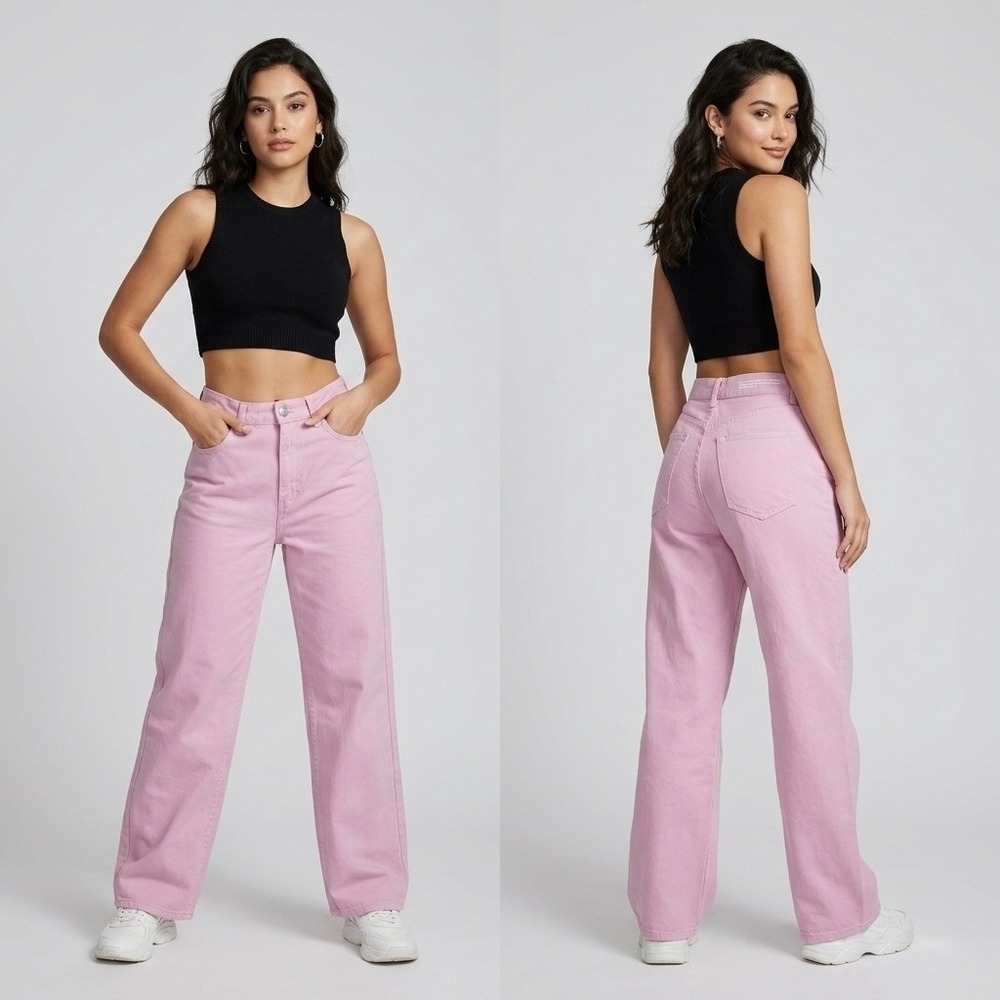 Pangaia Women Orchid Pink Organic Cotton Hemp Wide Leg High Rise Jeans 28x30
